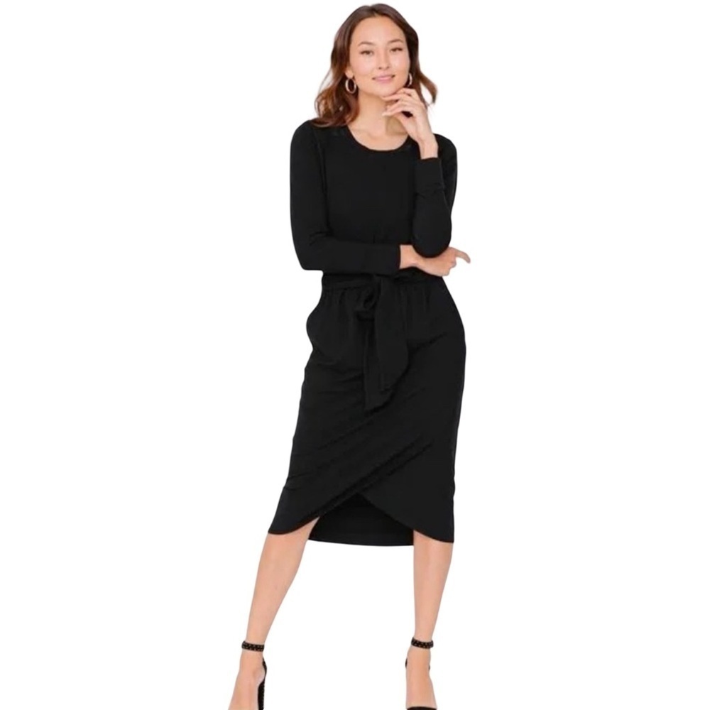 Smash + Tess Black Long Sleeve Wrap Midi Dress